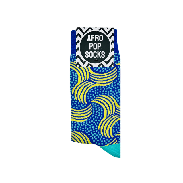Afropop Socks (No tariff fee) - Plantain Blue Socks: L/XL