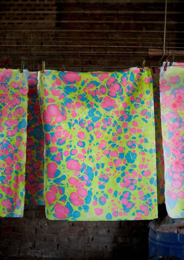 Hand Marbled Gift Bag - Neon