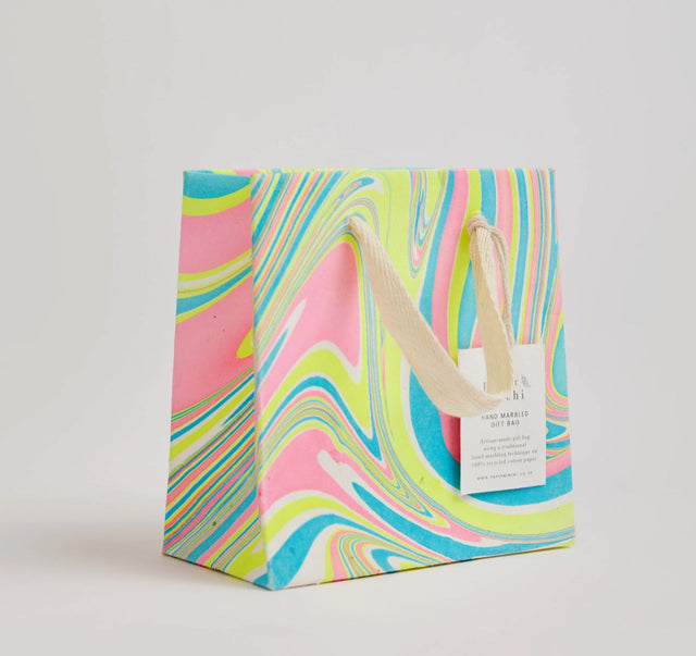 Hand Marbled Gift Bag - Neon