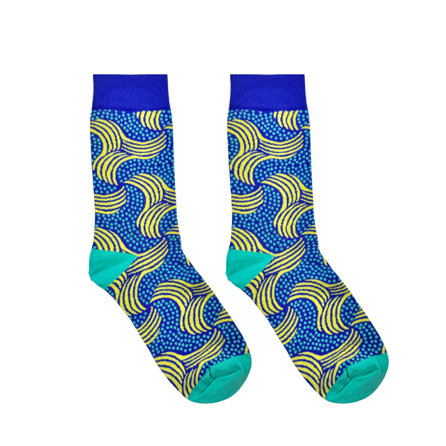 Afropop Socks (No tariff fee) - Plantain Blue Socks: L/XL