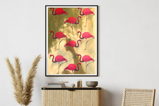 Metallic Flamingo Repeat Art Print