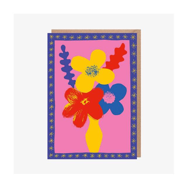 Flowers In Vase Blue Frame Card