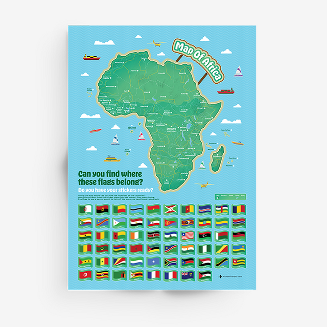 African and Caribbean Maps, Sticker Flags and Fun Facts