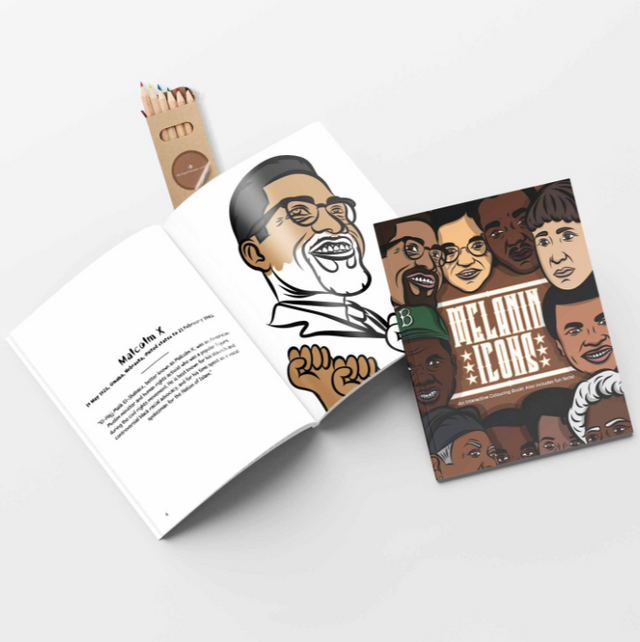 Melanin Icons Colouring Book, Poster and Pencils