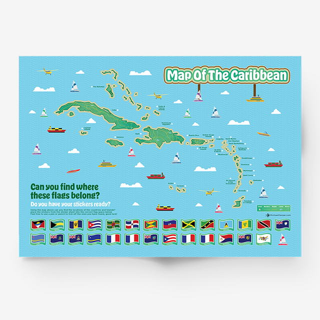 African and Caribbean Maps, Sticker Flags and Fun Facts