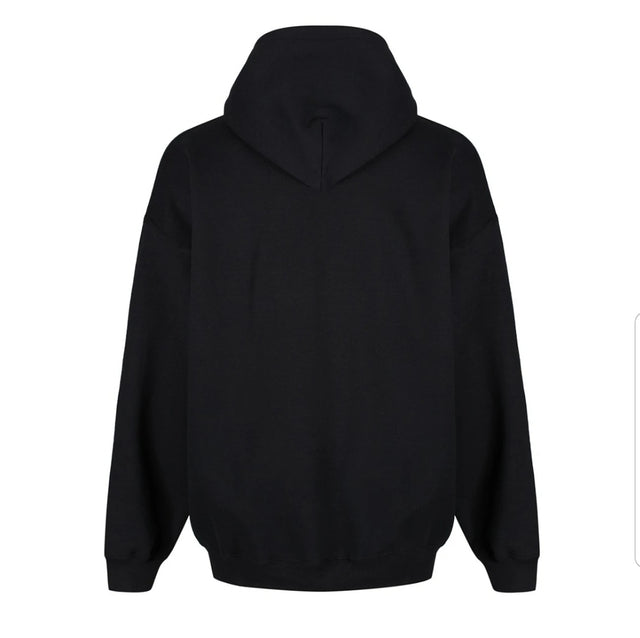 Back view Brixton Hoodie - Black Heavy Cotton with Brixton across front.